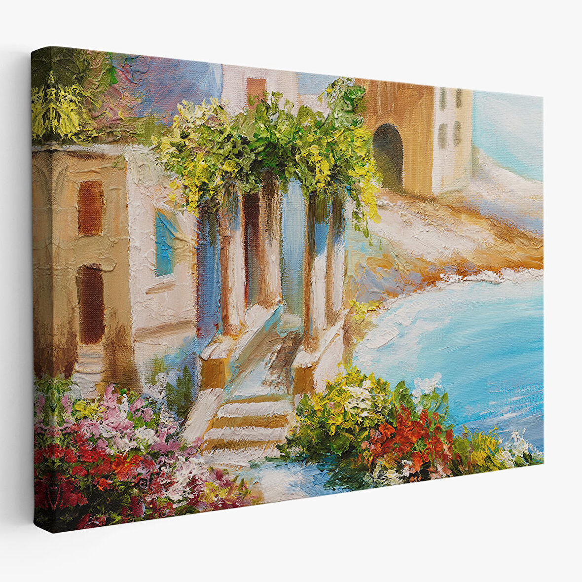 Harita Sepeti Denize Yakın Ev, Deniz Kıyısı, Rengarenk Çiçekler, Yaz Deniz Manzarası-1113