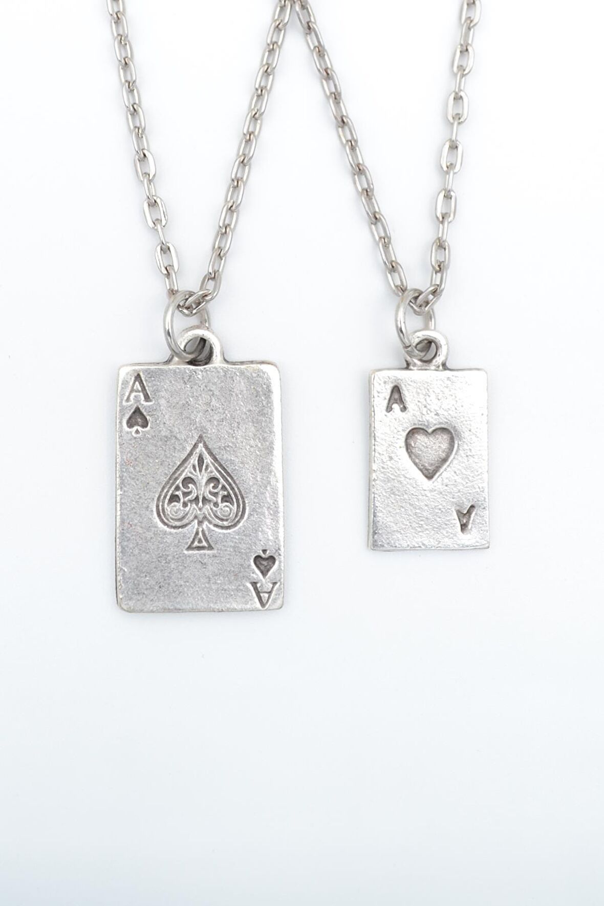 2'li Maça As İskambil - Poker Erkek Kadın Kolye Seti 925 Ayar Gümüş Kaplama