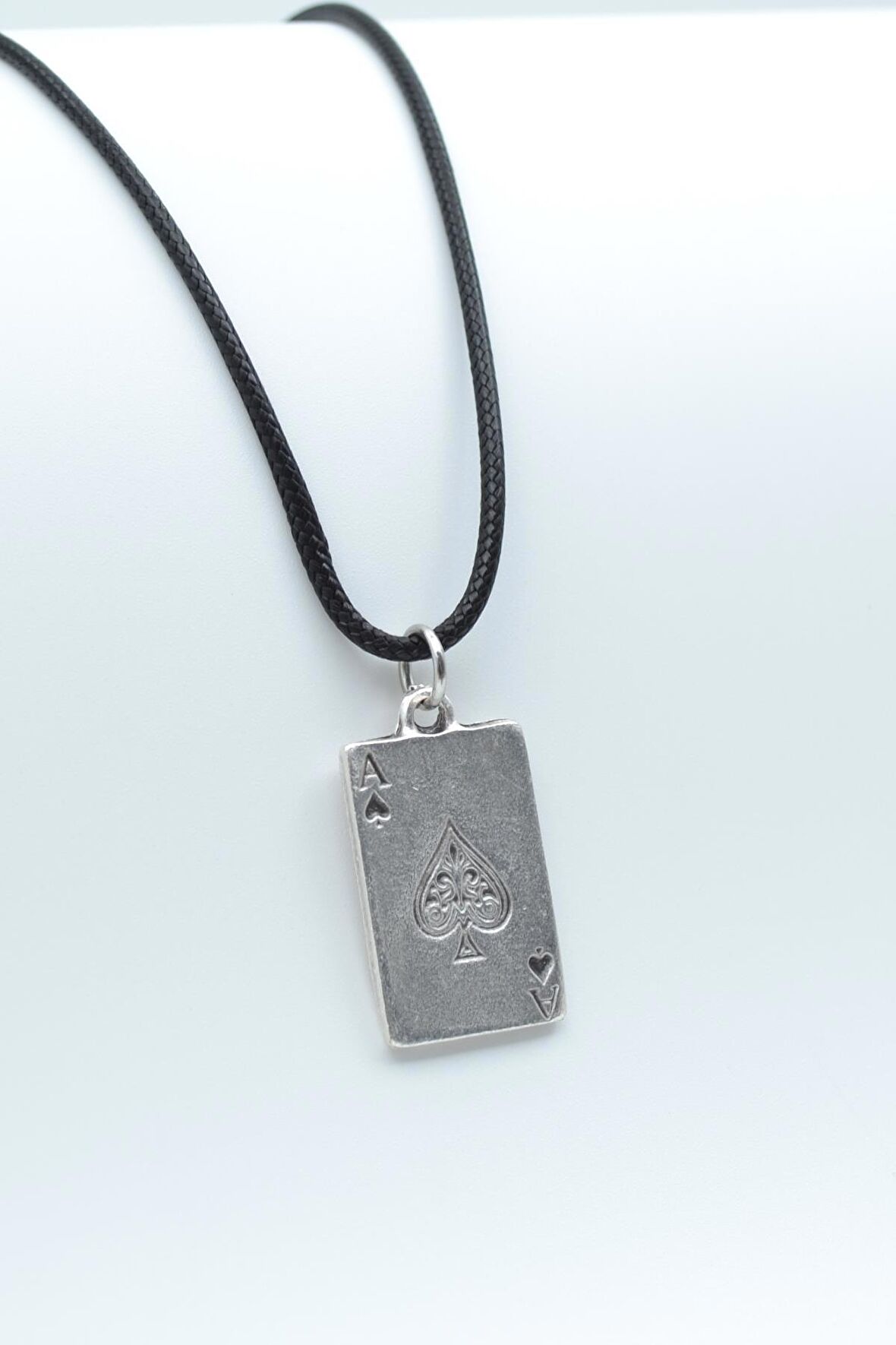 Maça As Poker İskambil Kolye Deri İp Kolye Gümüş Kaplama Erkek Kadın Kolye