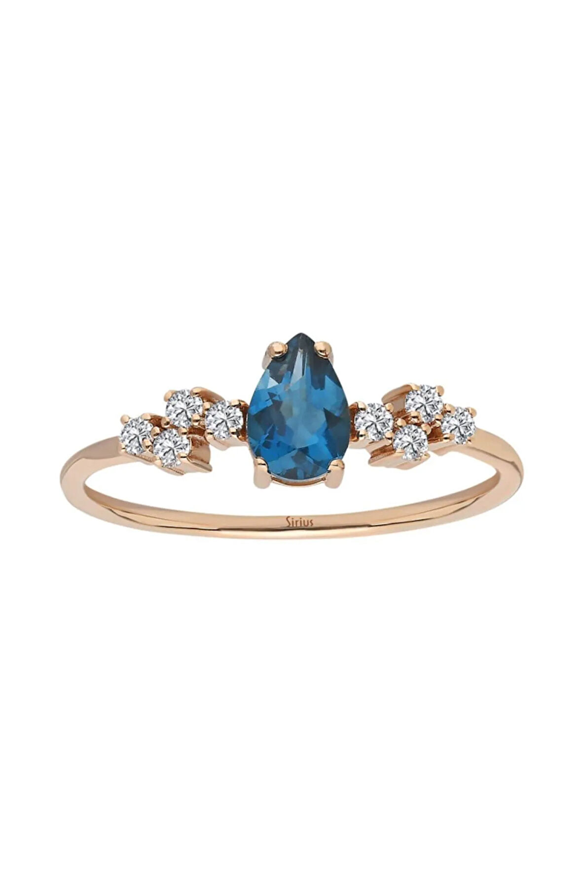 Pırlanta Ve London Blue Topaz Su Damlası Yüzük