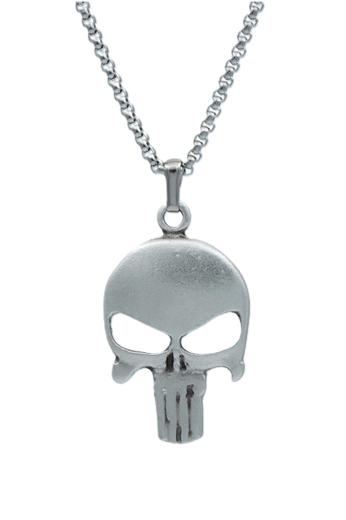 Punisher Cezalandırıcı Örme Zincir Kolye - Gümüş Kaplama - Erkek Kadın Kolye - No:1368