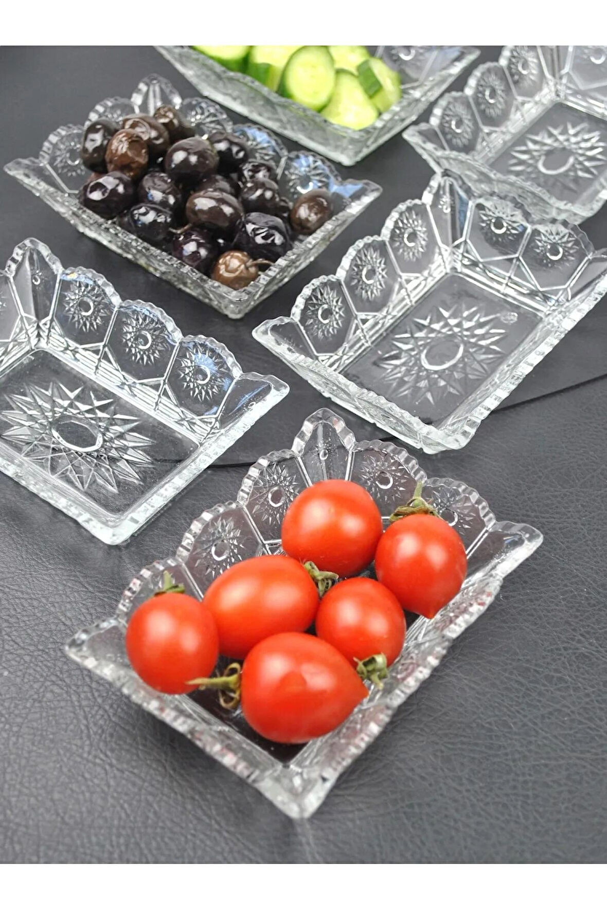 6'lı Cam Kase Çerezlik Kahvaltılık Set Dikdörtgen Sunumluk-13x10x4 cm Sunlight