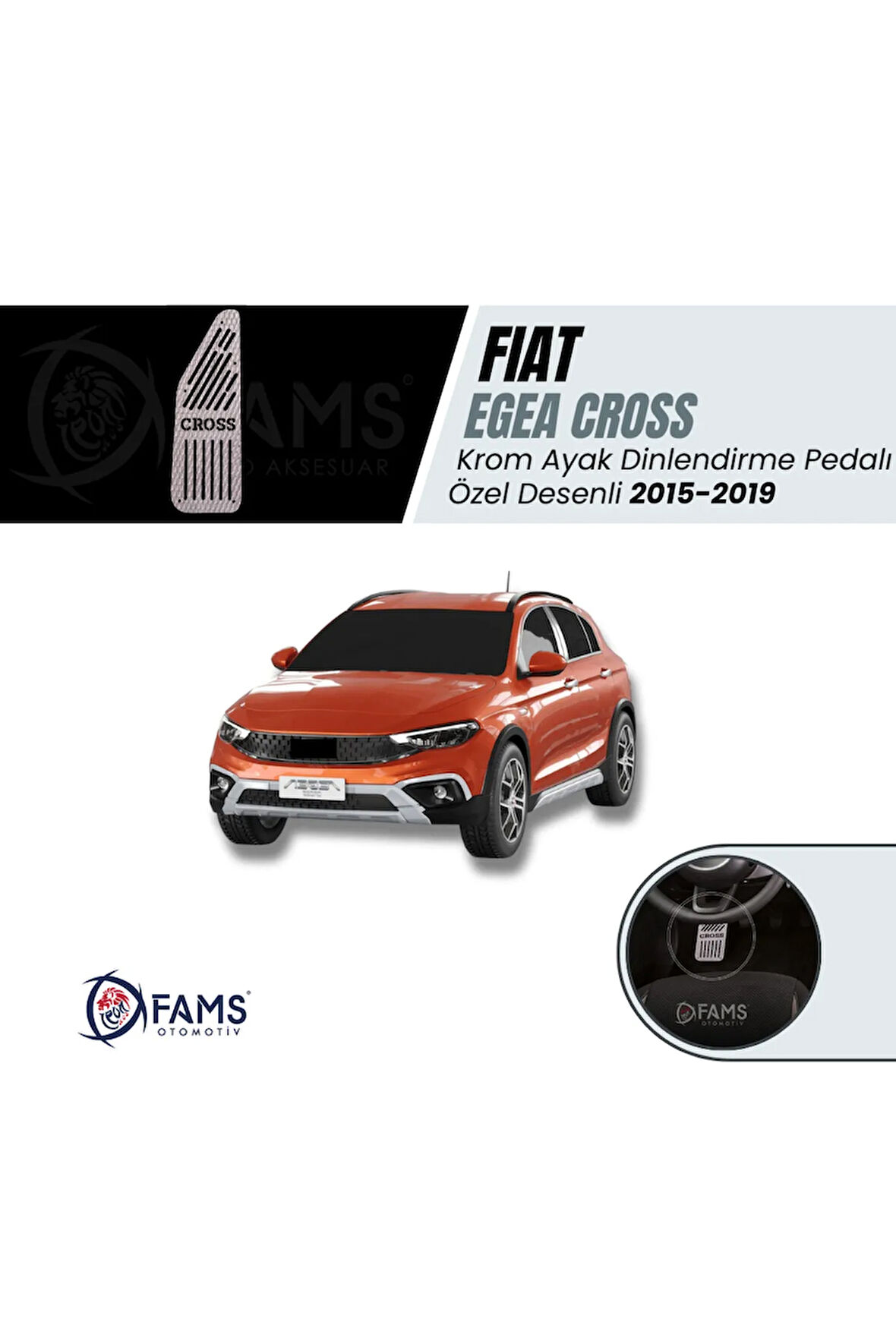 Egea Cross 2015-2019 Özel Desenli Krom Ayak Dinlendirme Pedalı Ayak Dayama Pedalı