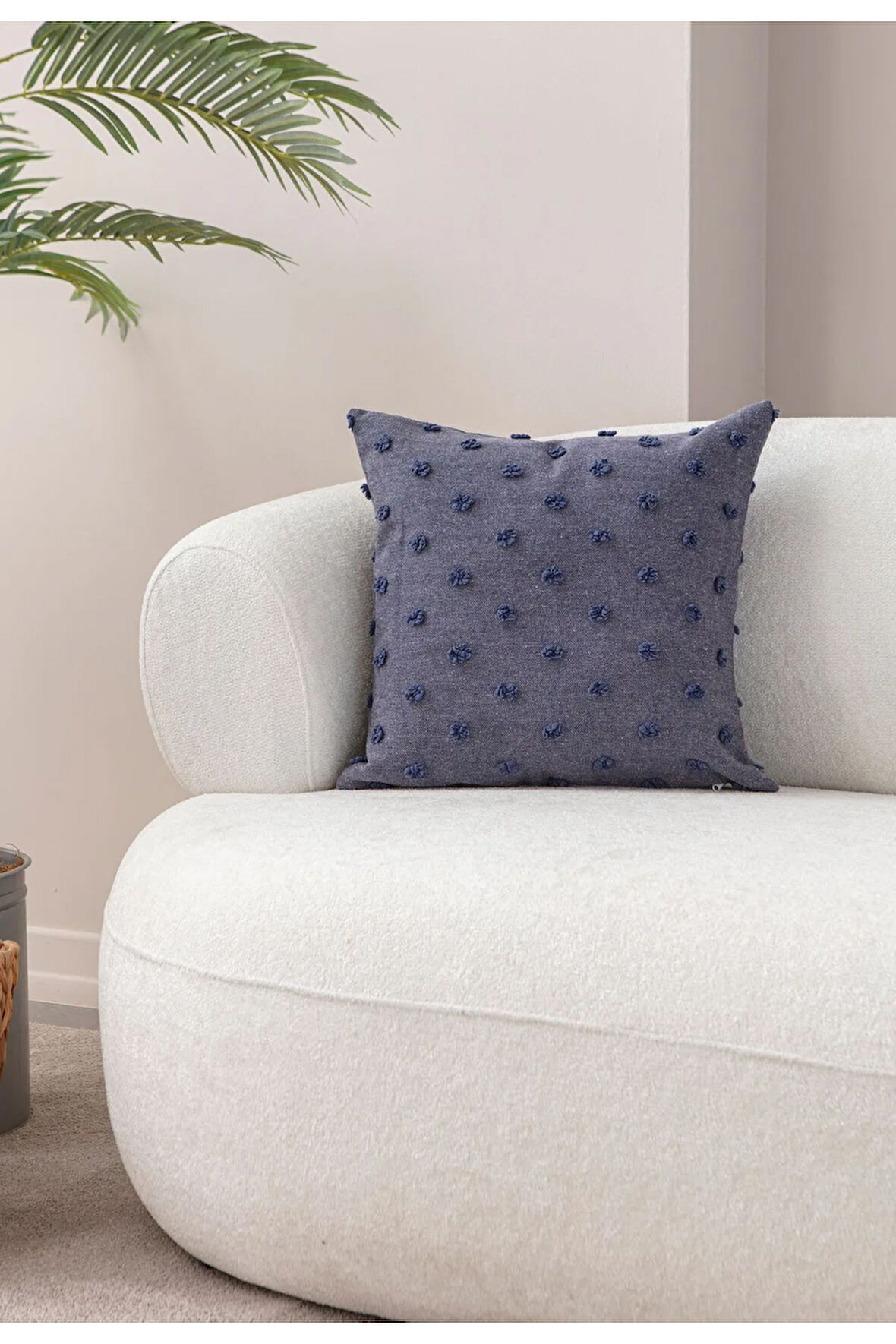 Swita Home Dekoratif Puantiye Keten Kumaşlı Kırlent Kılıfı 43x43