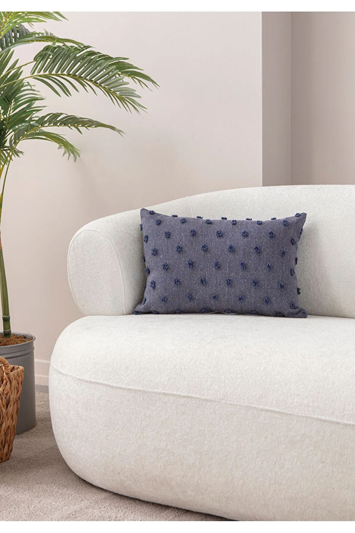 Swita Home Dekoratif Puantiye Keten Kumaşlı Kırlent Kılıfı 35X50