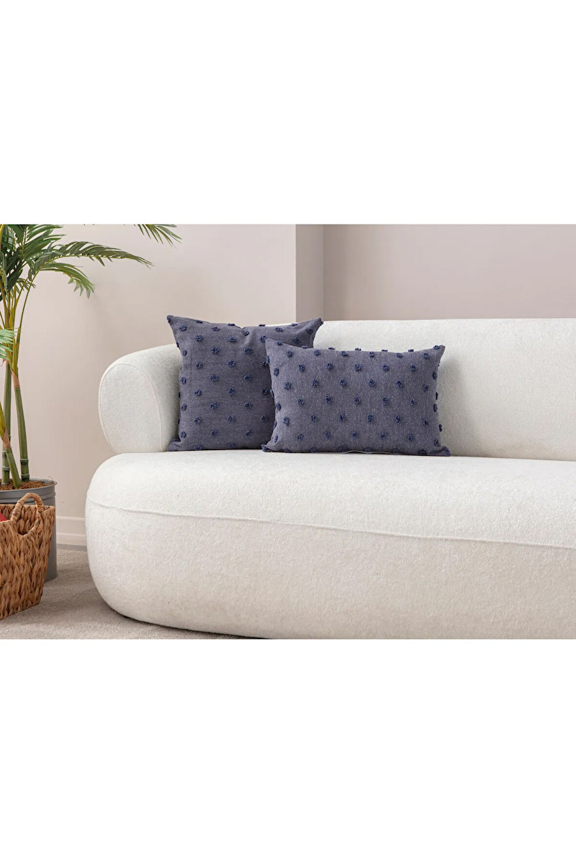 Swita Home İKİLİ Dekoratif Puantiye Keten Kumaşlı Kırlent Kılıfı 43x43, 35X50