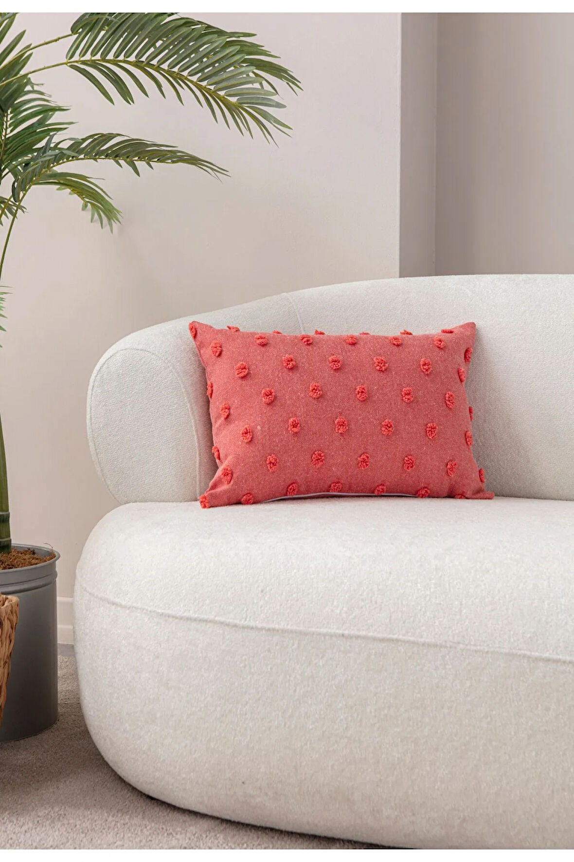 Swita Home Dekoratif Puantiye Keten Kumaşlı Kırlent Kılıfı 35X50