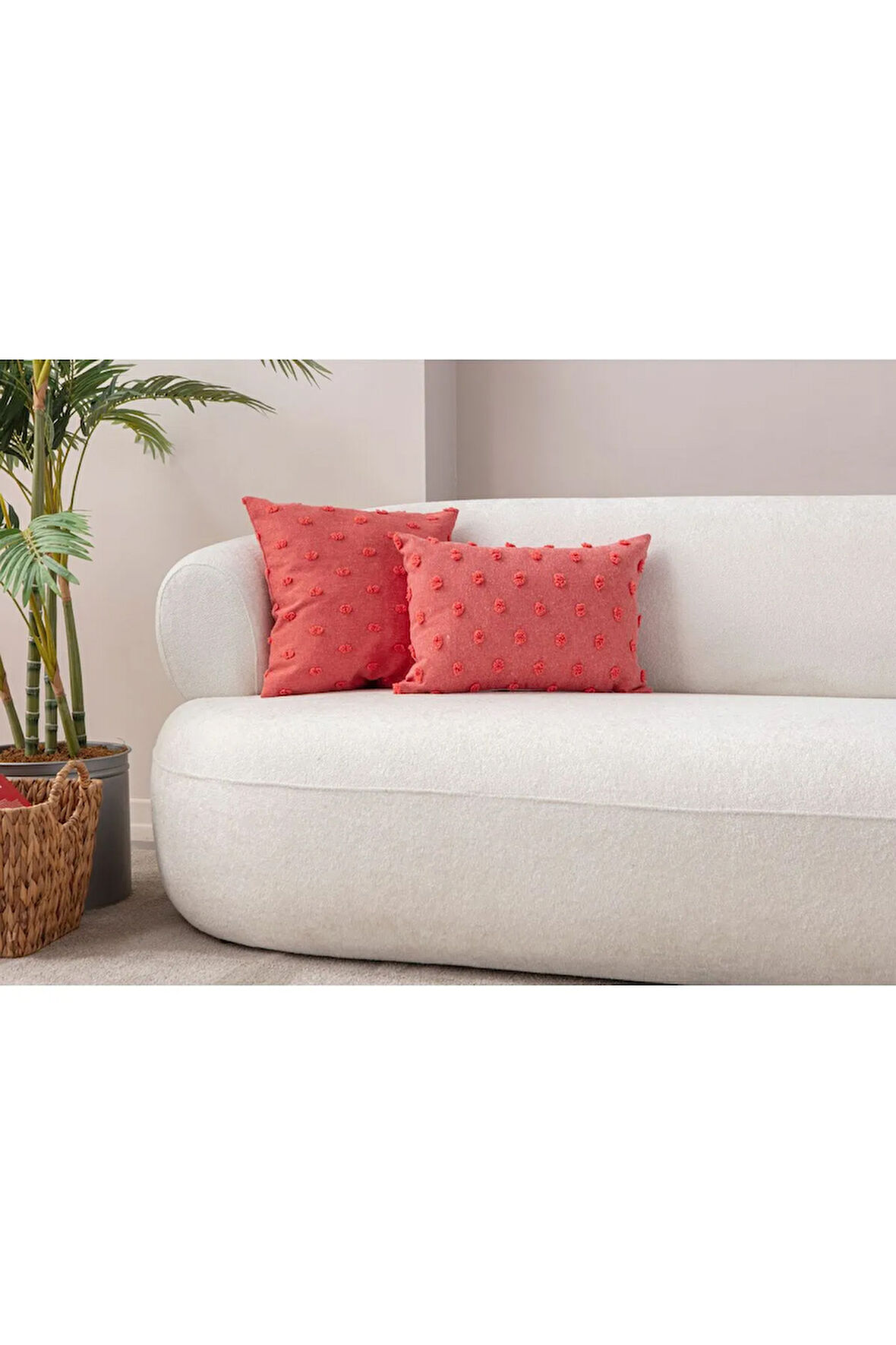 Swita Home İKİLİ Dekoratif Puantiye Keten Kumaşlı Kırlent Kılıfı 43x43, 35X50