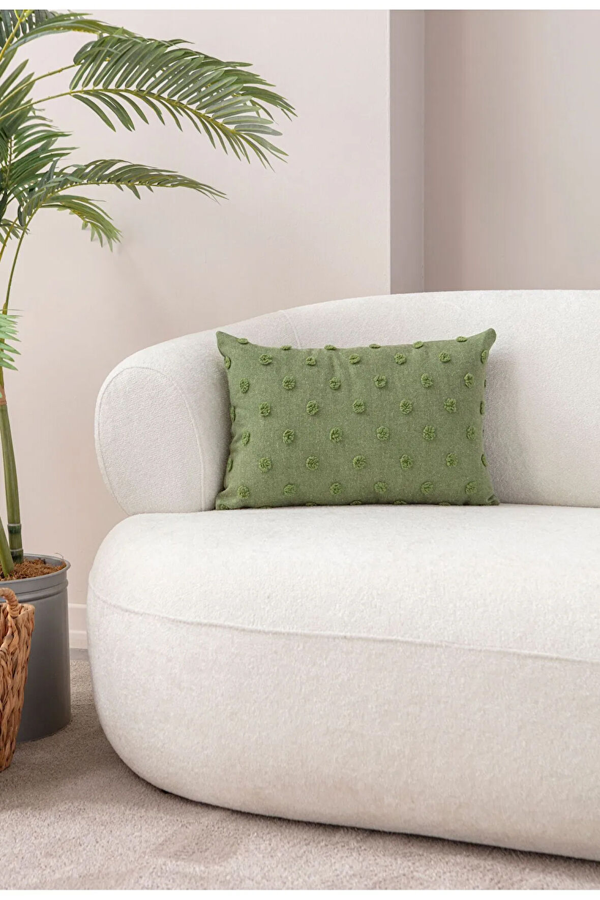 Swita Home Dekoratif Puantiye Keten Kumaşlı Kırlent Kılıfı 35X50