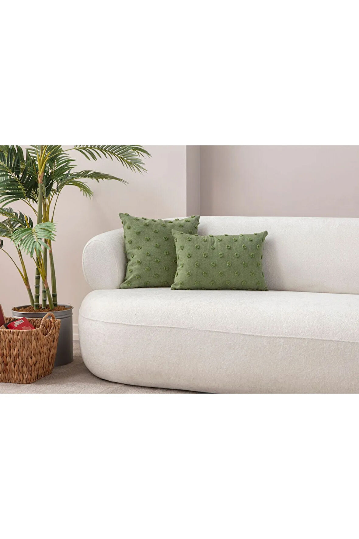 Swita Home İKİLİ Dekoratif Puantiye Keten Kumaşlı Kırlent Kılıfı 43x43, 35X50