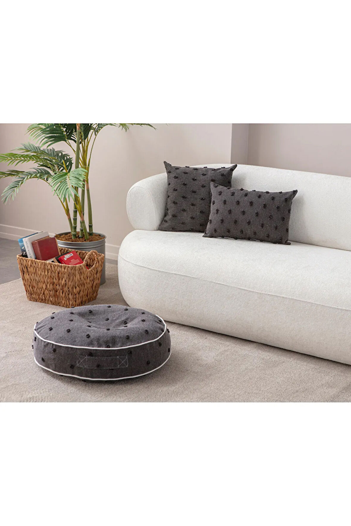 Swita Home Dekoratif Yer Minderi ve İkili Puantiye Keten Kumaşlı Kırlent Kılıfı ,60X60, 43x43,35X50
