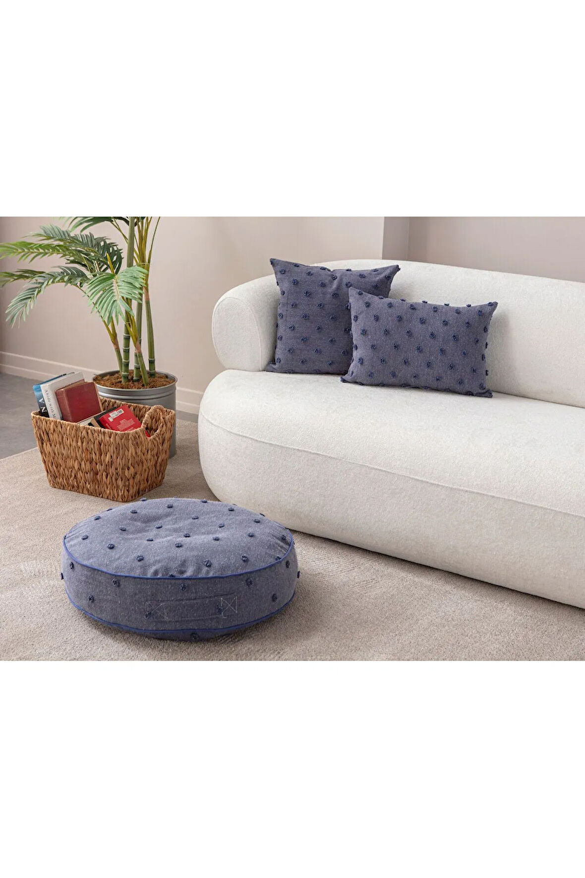Swita Home Dekoratif Yer Minderi ve İkili Puantiye Keten Kumaşlı Kırlent Kılıfı ,60X60, 43x43,35X50