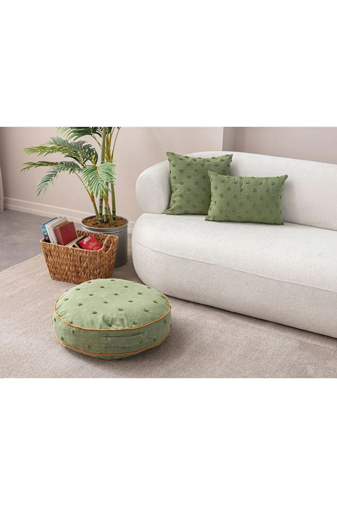 Swita Home Dekoratif Yer Minderi ve İkili Puantiye Keten Kumaşlı Kırlent Kılıfı ,60X60, 43x43,35X50