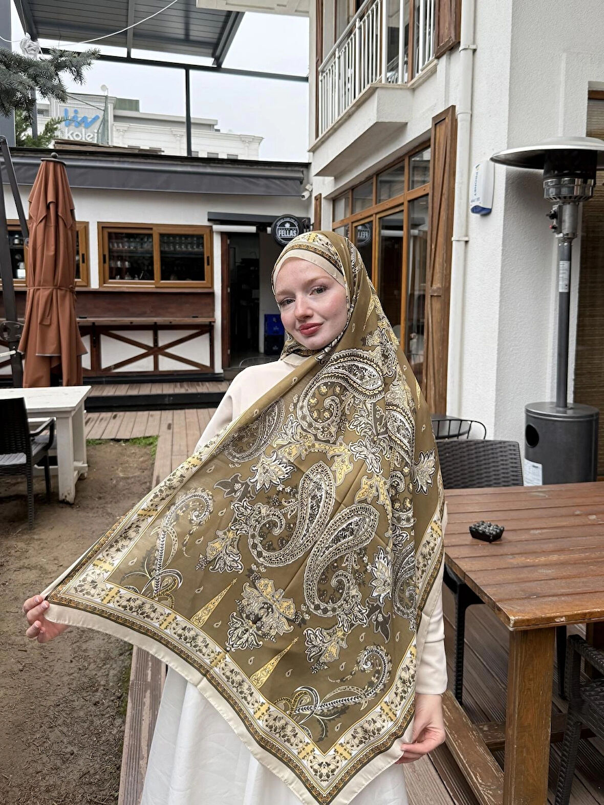 Kamer Scarf Timeless Wieve Serisi Etnik Desen Şal Yağ Yeşili