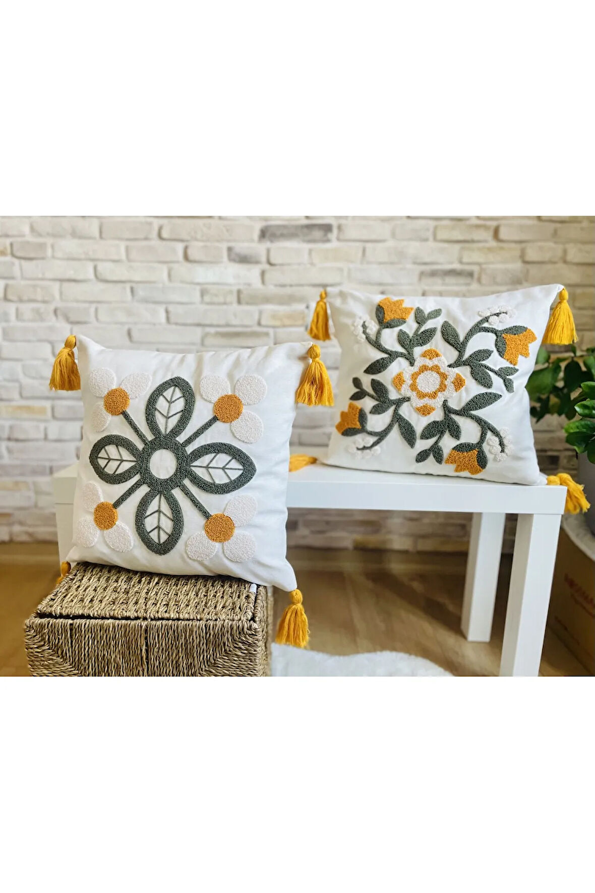 Swita Home Home Design İkili Kombin Punch İşlemeli Kırlent Kılıfı (Panç)