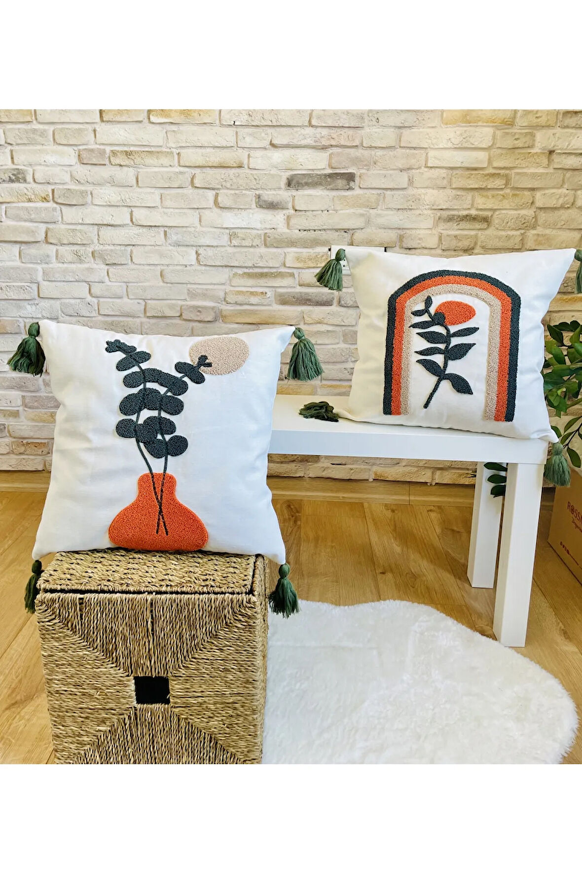 Swita Home Home Design İkili Kombin Punch İşlemeli Kırlent Kılıfı (Panç)