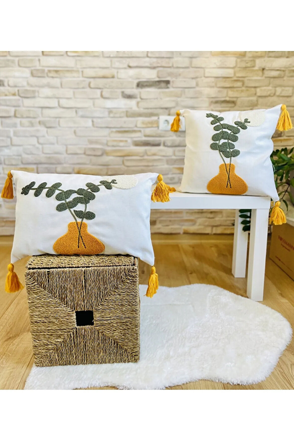 Swita Home Home Design İkili Kombin Punch İşlemeli Kırlent Kılıfı (Panç)
