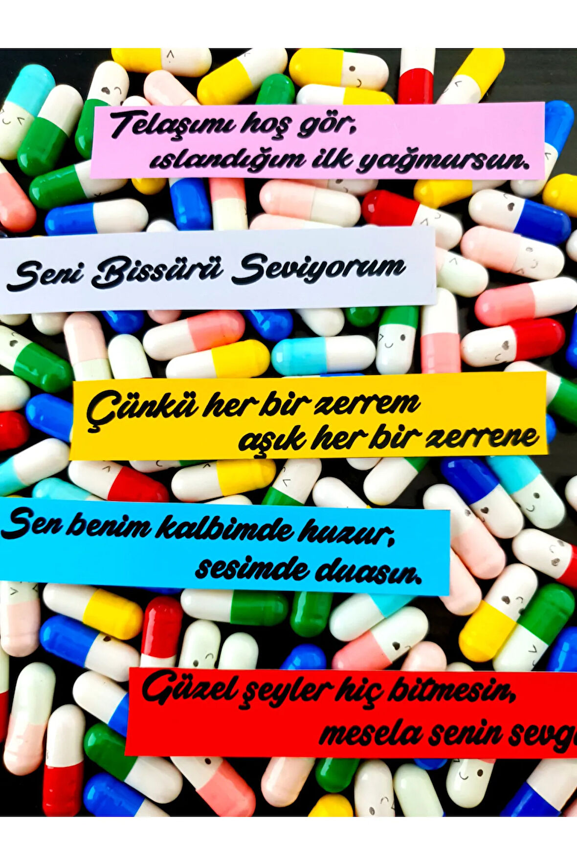 14 şubat Aşk Sözü Yazılı Kapsül özel şişede 20 Adet Güncel Sevgiliye Hediyelik kapsül Kapsshiş2A