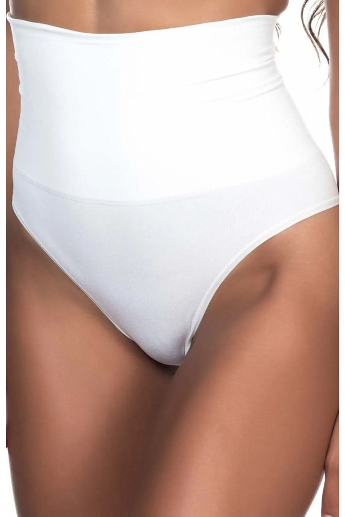Beyaz Çift Katlı Dikişsiz Iz Yapmaz Slip Brazil Korse 2039