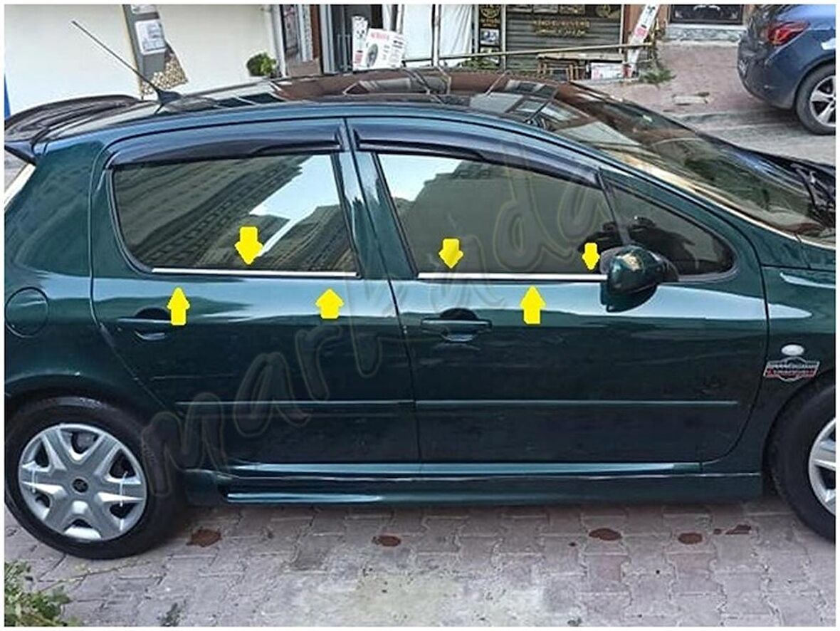 Markadan Peugeot 307 Krom Cam Çıtası 2001-2008 4 Parça Paslanmaz Çelik