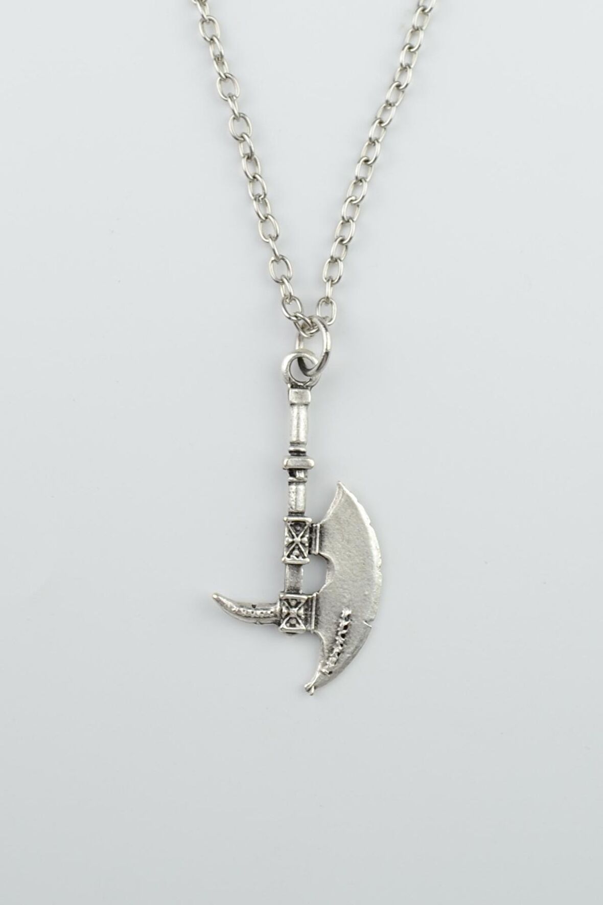 Viking Antik Savaşçı Baltası Erkek Kadın Kolye Antik Gümüş Kaplama - 60 cm Düz Zincir