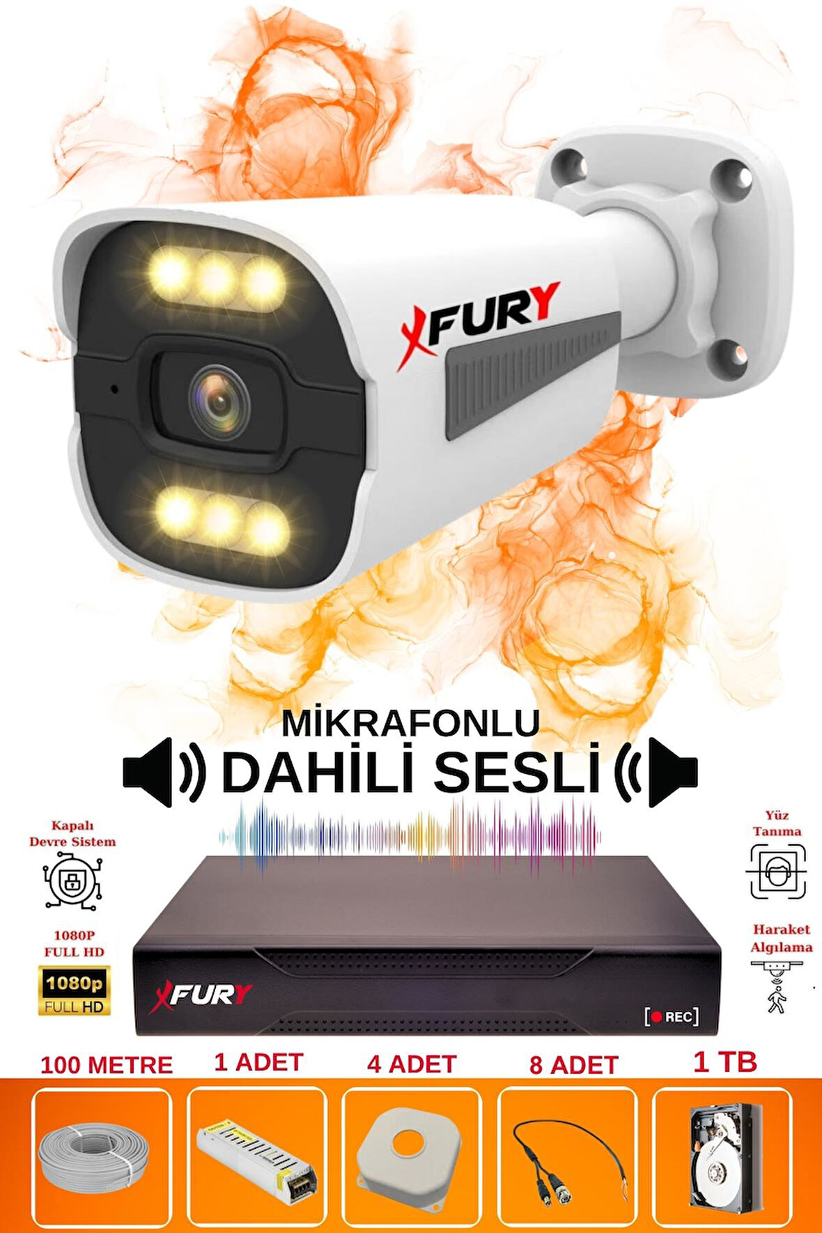 FURY 1 li Sesli 6 Warm Led Gece Renkli Görüş Su Geçirmez Güvenlik Kamerası Seti 1TB