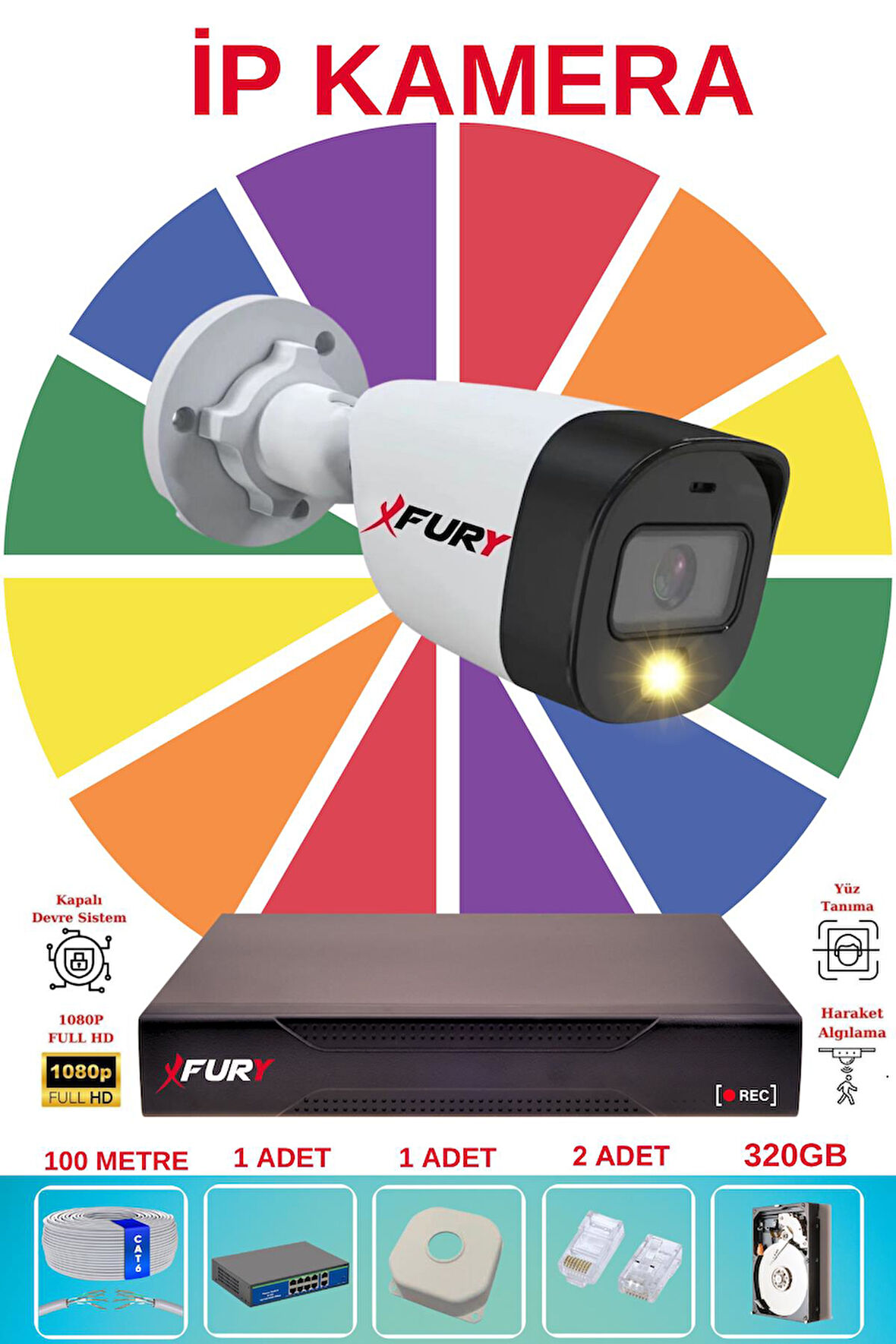 FURY 1 Li Ip Güvenlik Kamera Seti Sesli 4mp Gece Renkli Su Geçirmez 5515s 320GB