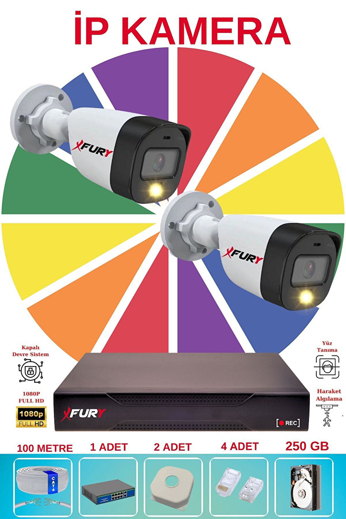 FURY 2 Li Ip Güvenlik Kamera Seti Sesli 4mp Gece Renkli Su Geçirmez 5515s 250GB