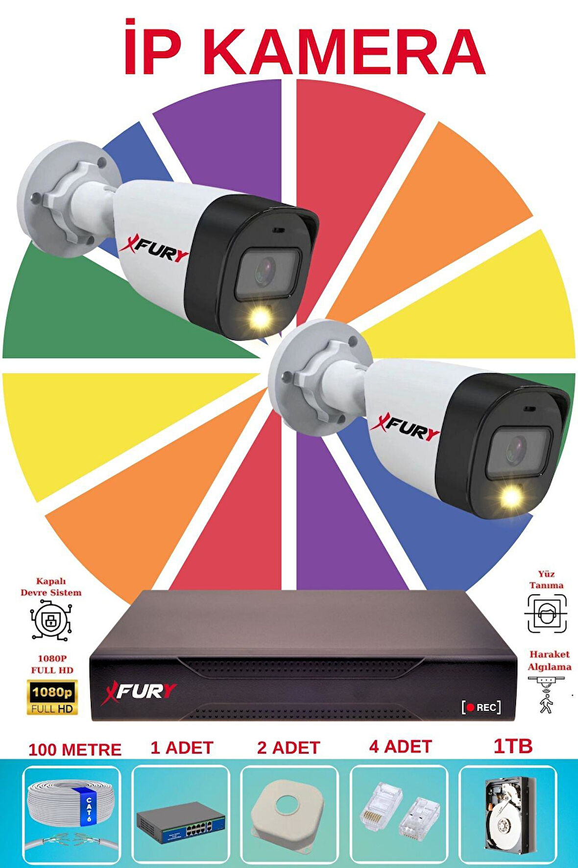 FURY 2 Li Ip Güvenlik Kamera Seti Sesli 4mp Gece Renkli Su Geçirmez 5515s 1TB