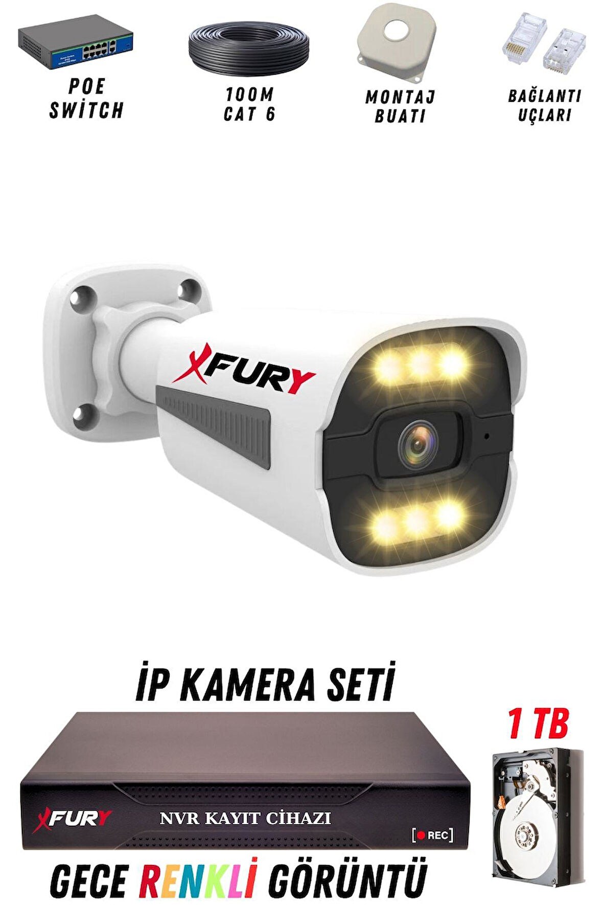 FURY 1 Kameralı Ip Güvenlik Kamerası Seti 4mp Gece Renkli Su Geçirmez 1506 1TB