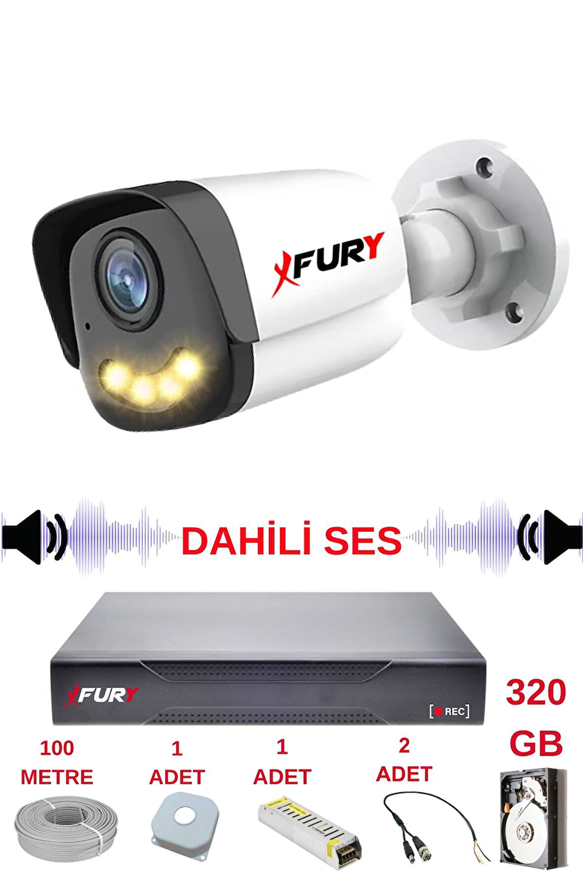 FURY 1 li Sesli Gece Renkli Görüş Güvenlik Kamerası Su Geçirmez Güvenlik Kamerası Seti 5590s 320GB