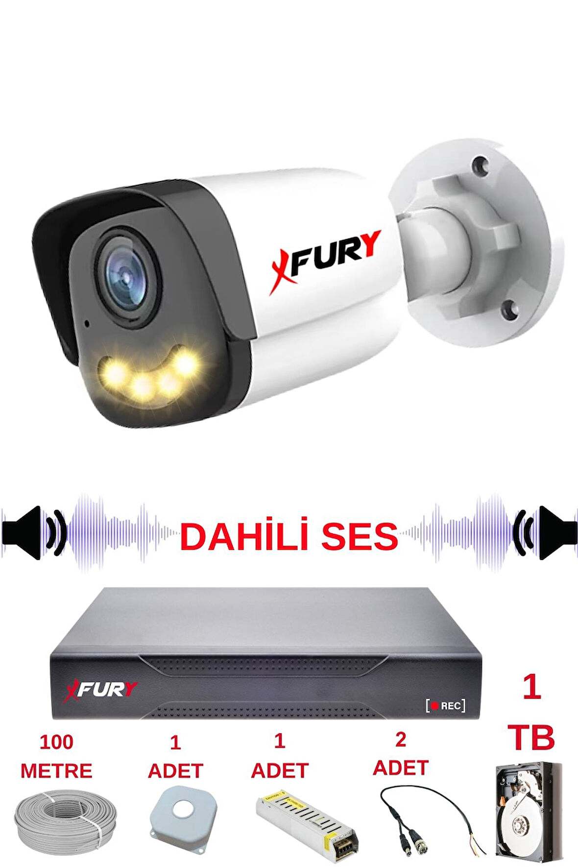 FURY 1 li Sesli Gece Renkli Görüş Güvenlik Kamerası Su Geçirmez Güvenlik Kamerası Seti 5590s 1TB