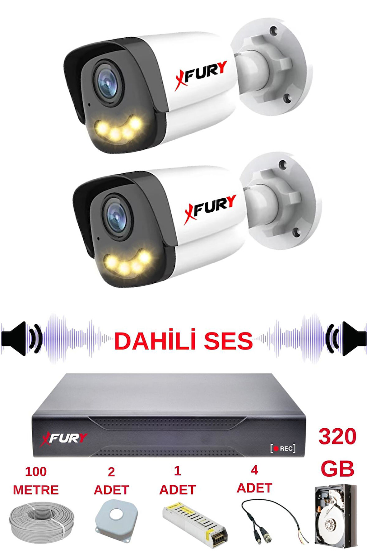 FURY 2 li Sesli Gece Renkli Görüş Güvenlik Kamerası Su Geçirmez Güvenlik Kamerası Seti 5590s 320GB