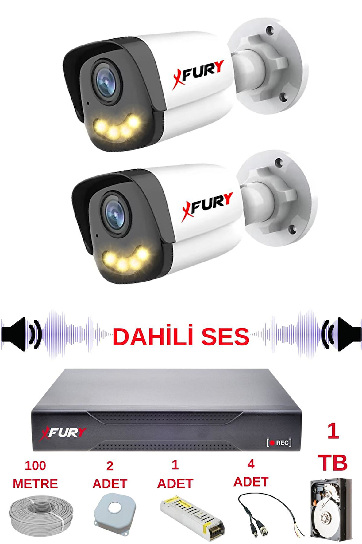 FURY 2 li Sesli Gece Renkli Görüş Güvenlik Kamerası Su Geçirmez Güvenlik Kamerası Seti 5590s 1TB