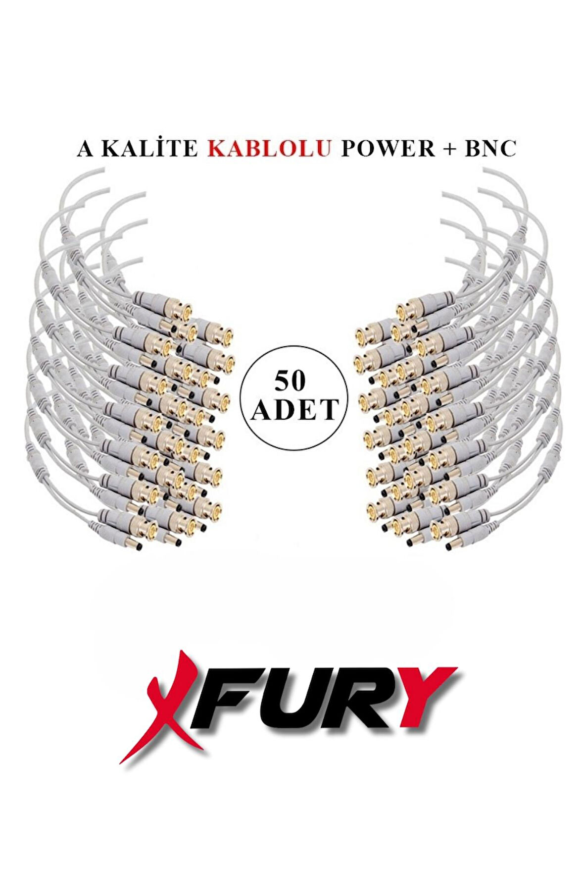FURY 50 Adet A Kalite Kablolu Hazır BNC+ DC POWER Jack Kablolu Y Tipi Konnektör