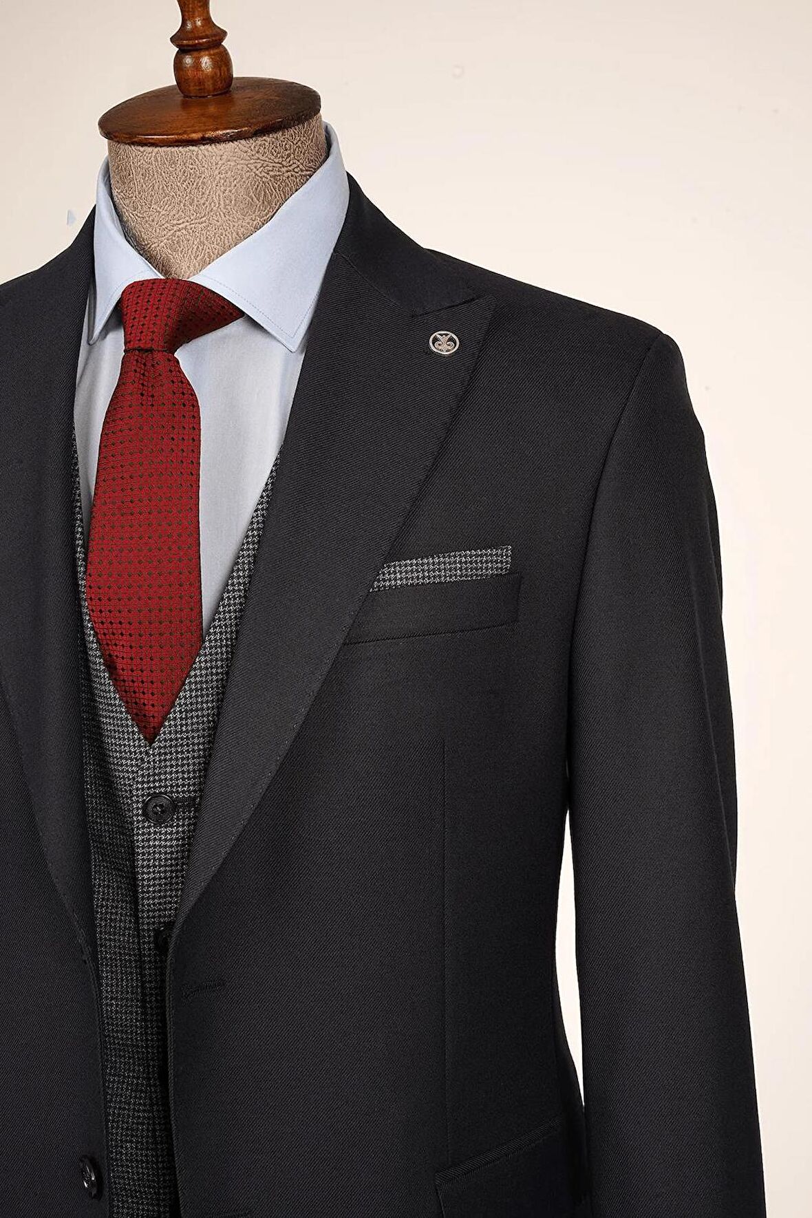 Guild Fermana Slim Fit Lacivert Ekoseli Takım Elbise