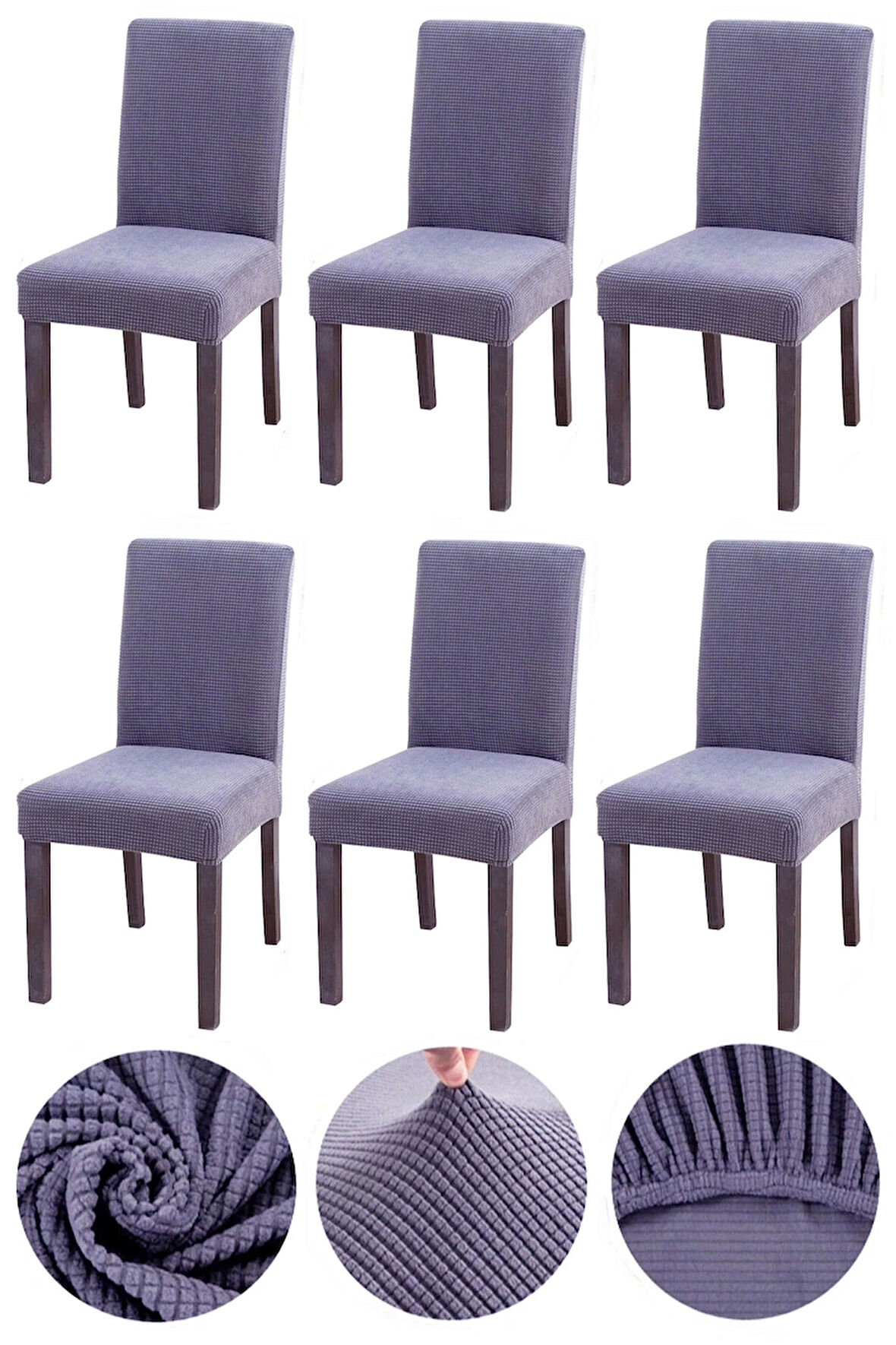 Bambu Nano Kumaş Likralı Yıkanabilir 6'lı Sandalye Kılıfı Lastikli Sandalye Örtüsü (6ADET) - GRİ 