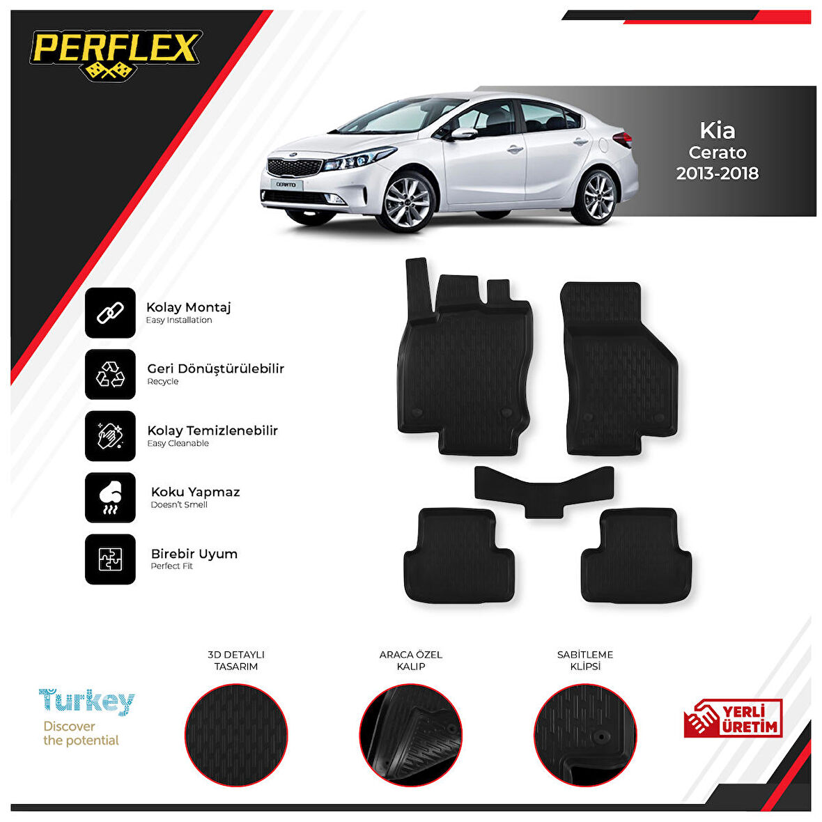Kıa Cerato 2013-2018 3D Havuzlu Paspas