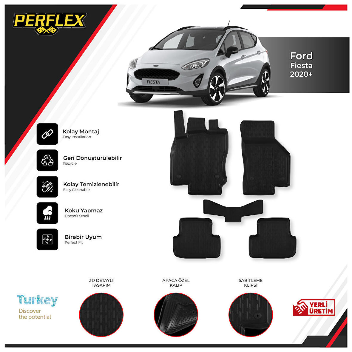 Ford Fıesta 2020+ 3D Havuzlu Paspas