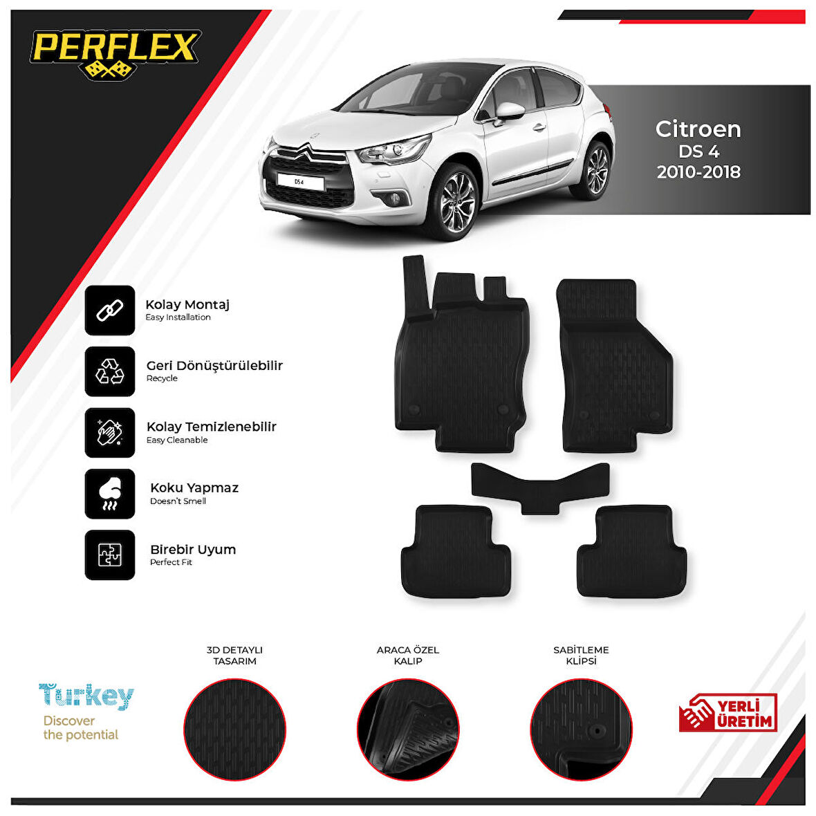 Cıtroen Ds4 2010-2018 3D Havuzlu Paspas