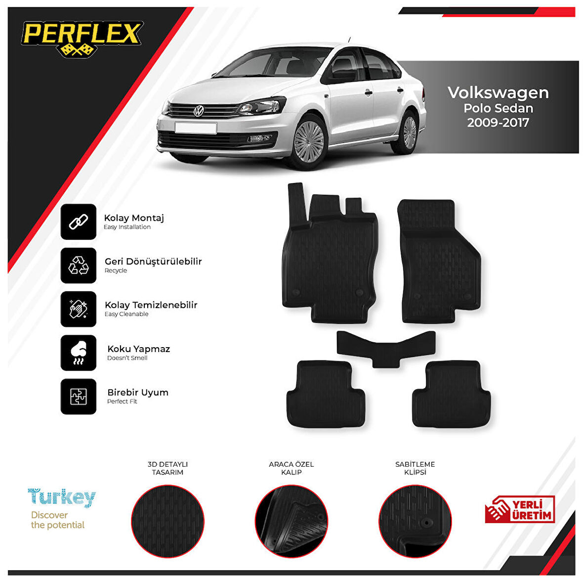 Volkswagen Polo Sedan 2009-2017 3D Havuzlu Paspas