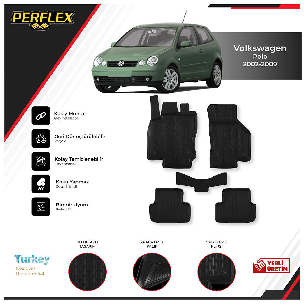 Volkswagen Polo 2002-2009 3D Havuzlu Paspas