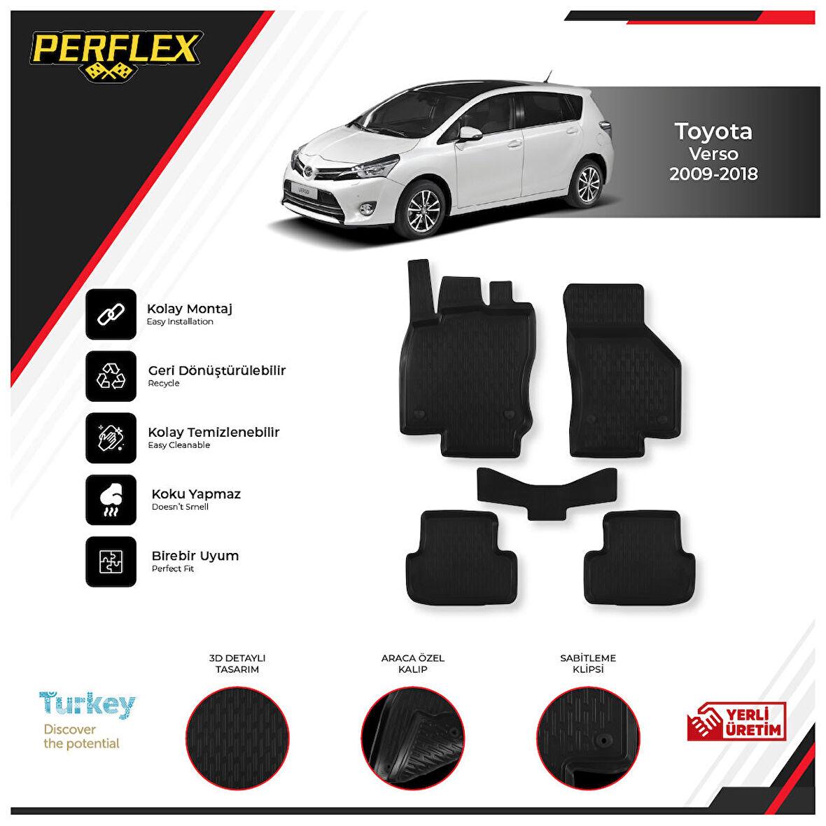 Toyota Verso 2009-2018 3D Havuzlu Paspas