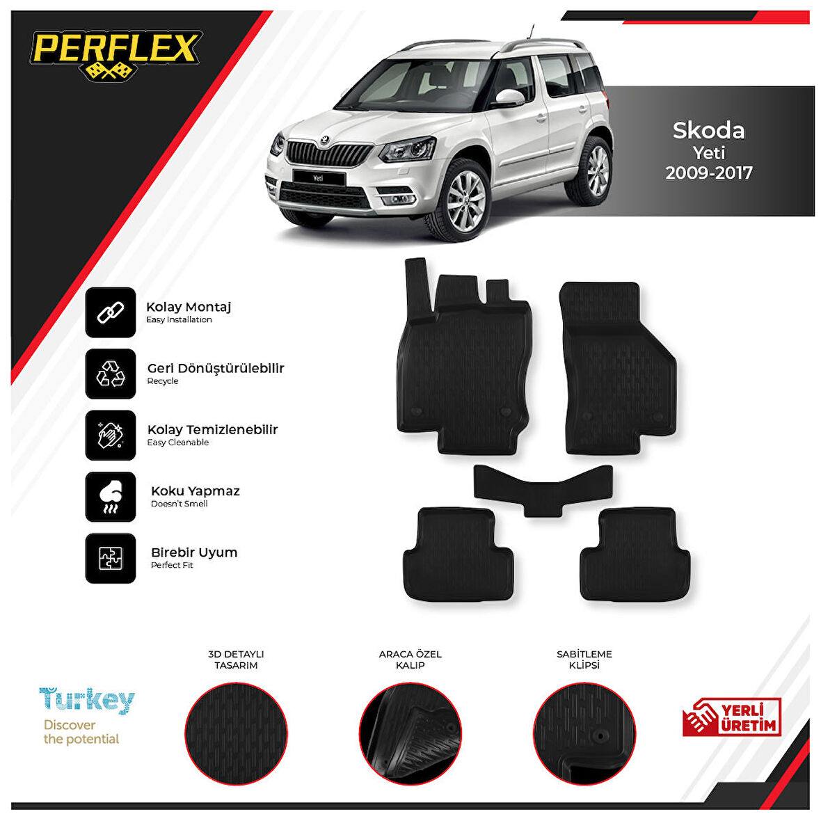 Skoda Yetı 2009-2017 3D Havuzlu Paspas