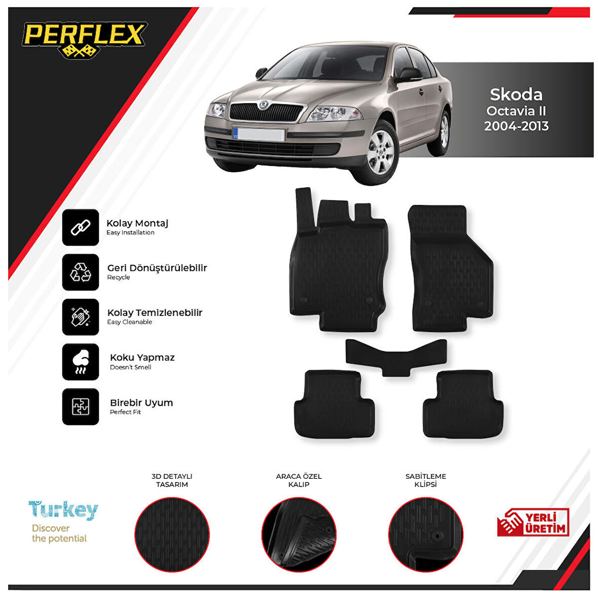 Skoda Octavıa Iı 2004-2013 3D Havuzlu Paspas