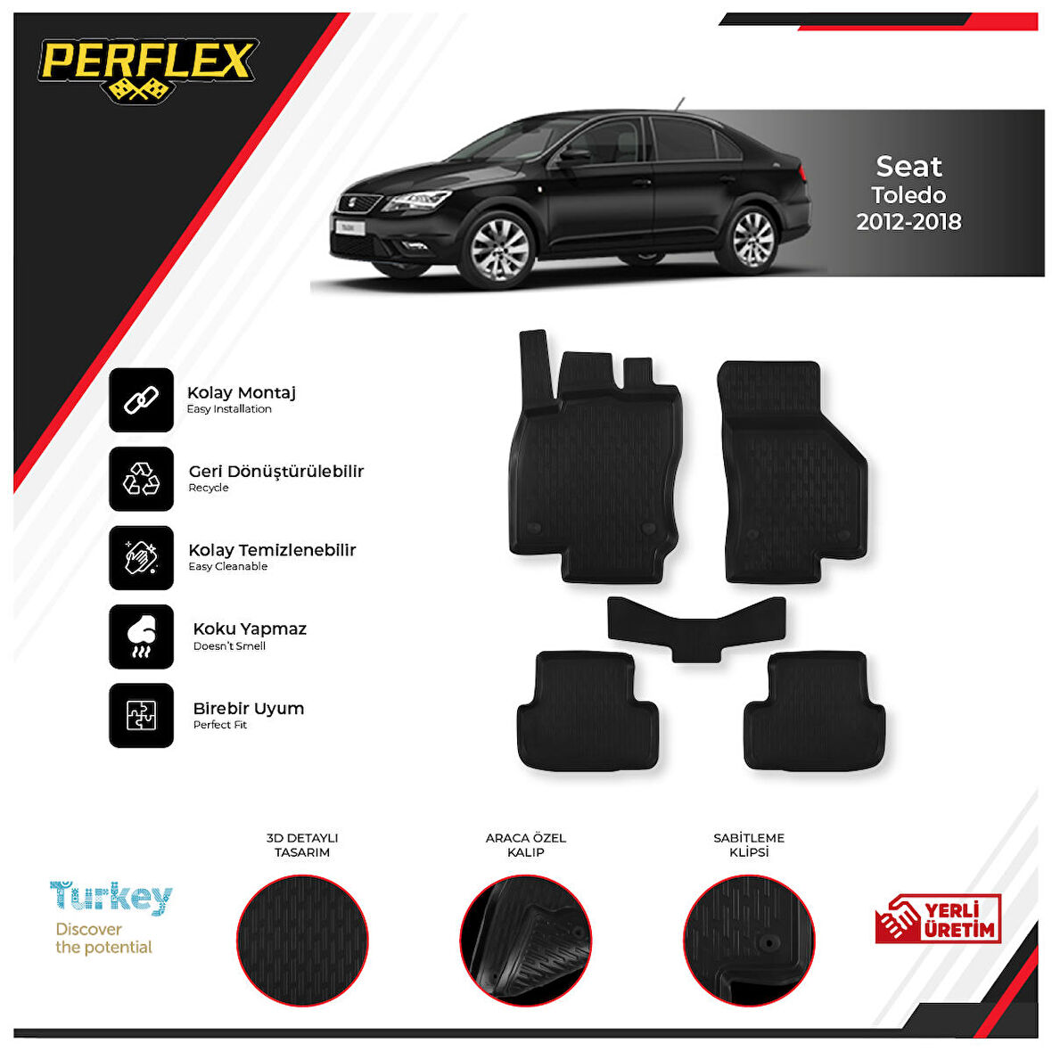 Seat Toledo 2012-2018 3D Havuzlu Paspas
