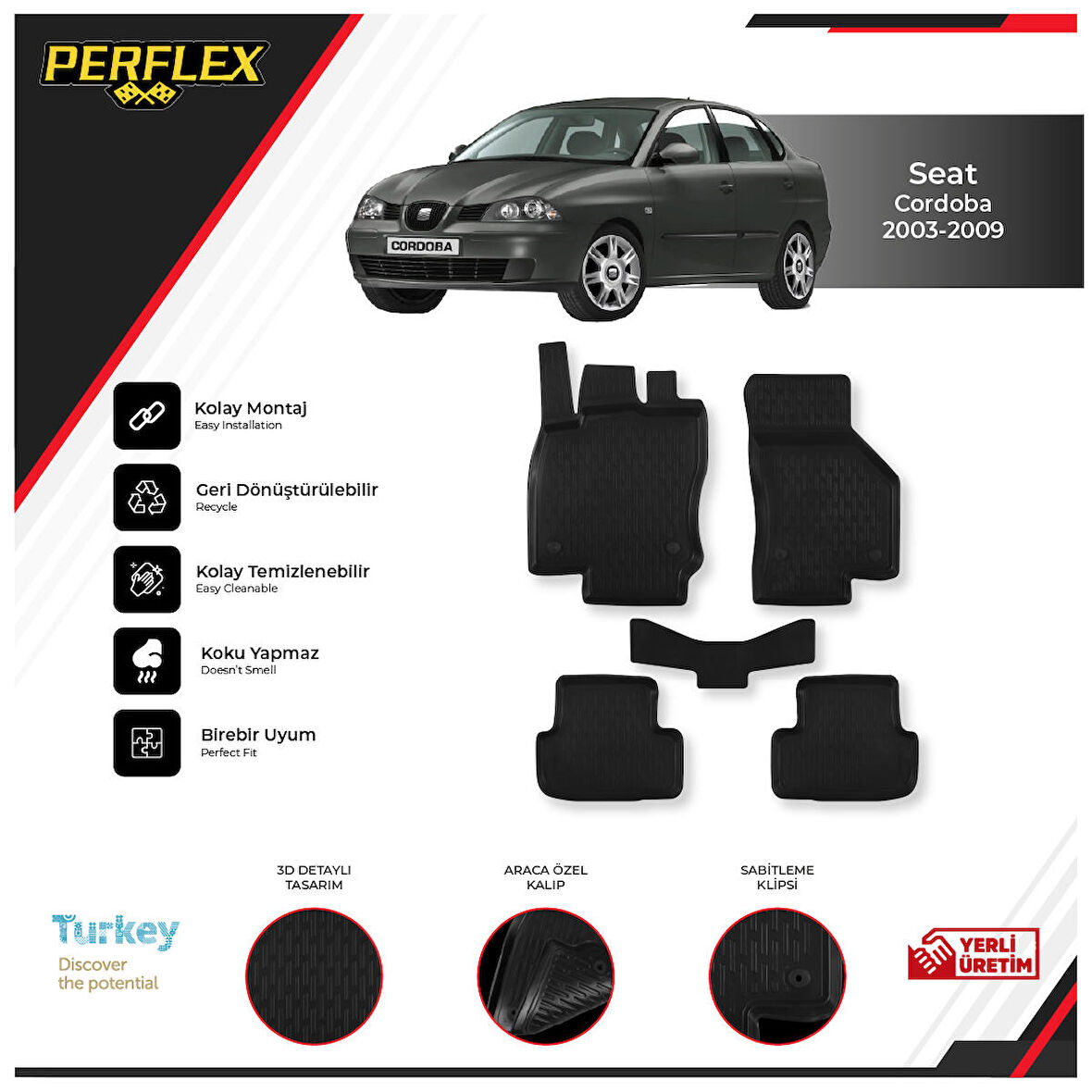 Seat Cordoba 2003-2009 3D Havuzlu Paspas