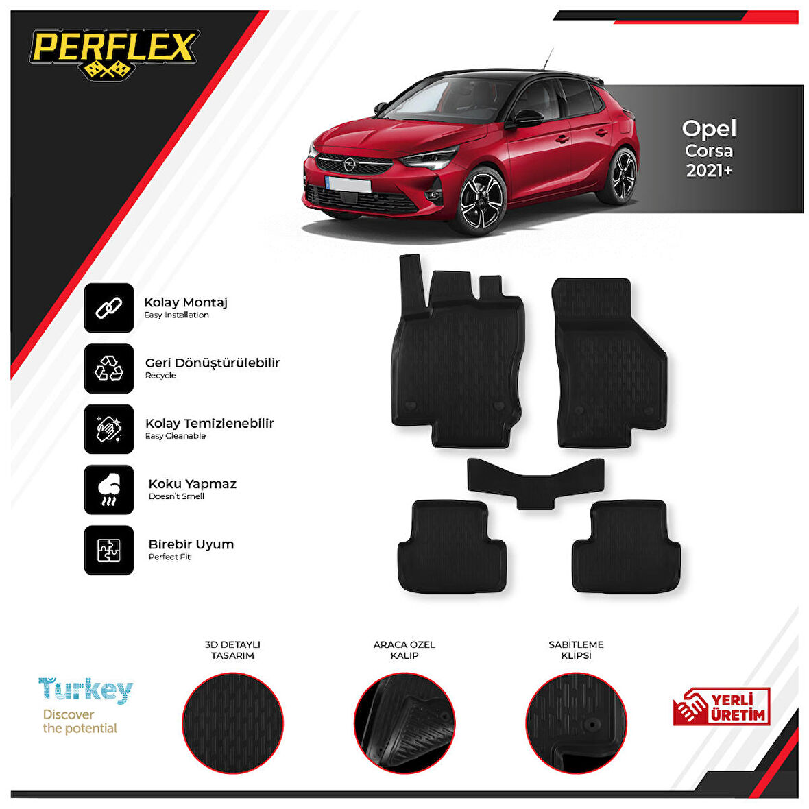 Opel Corsa F 2021+ 3D Havuzlu Paspas