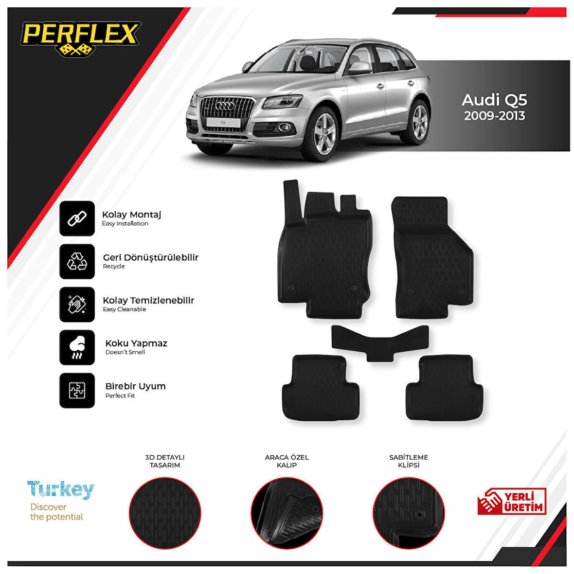 Audı Q5 2009-2013 3D Havuzlu Paspas