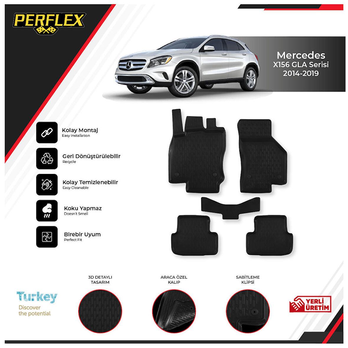 Mercedes X156 Gla Serisi 2014-2019 3D Havuzlu Paspas